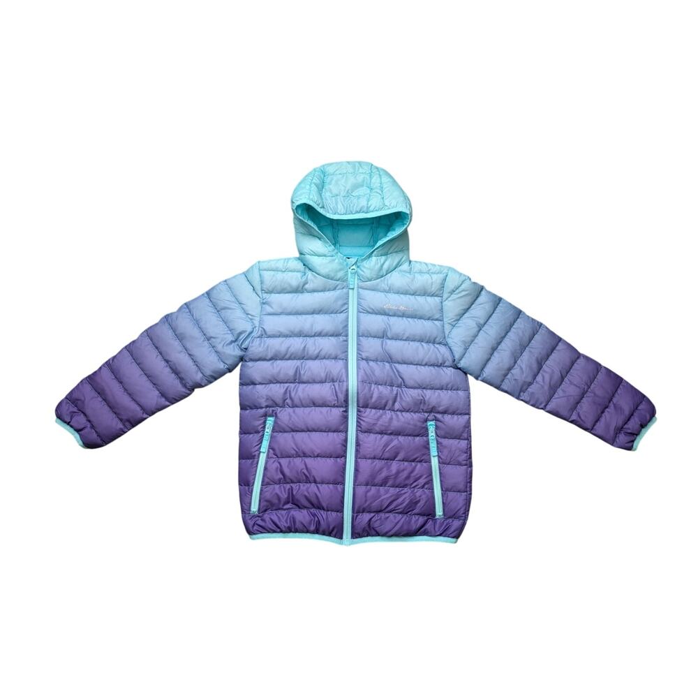 Eddie Bauer Down Puffer Hooded Jacket Girl S Blue-Purple Ombre Outdoors Thermal